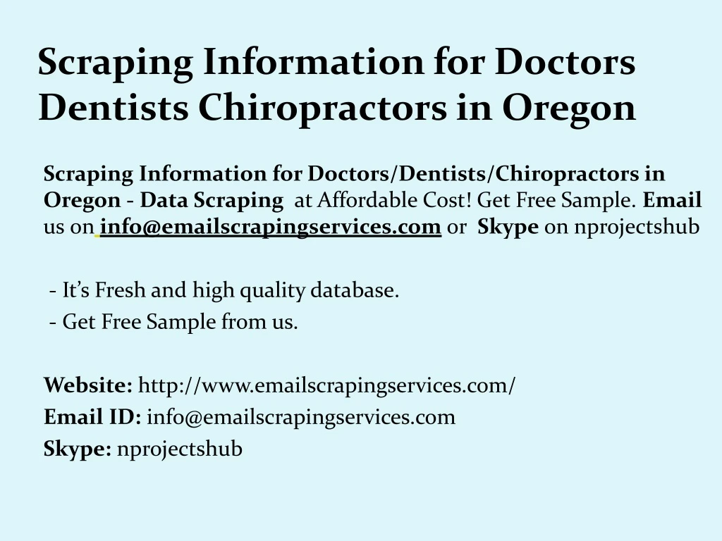 scraping information for d octors d entists c hiropractors in oregon