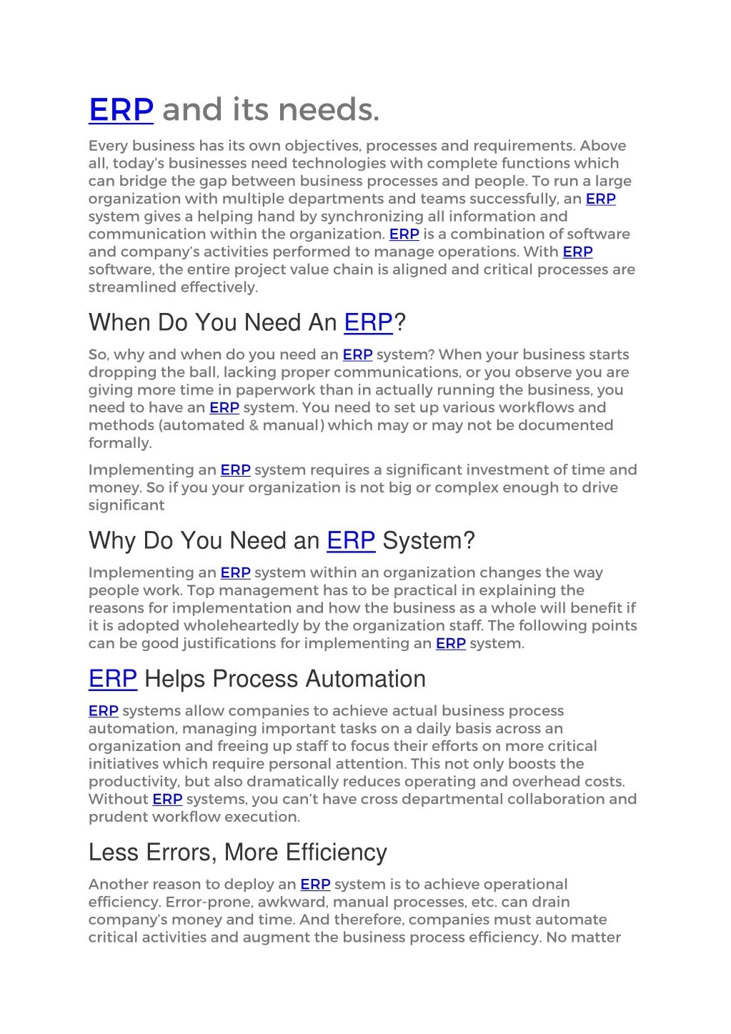 erp and its needs