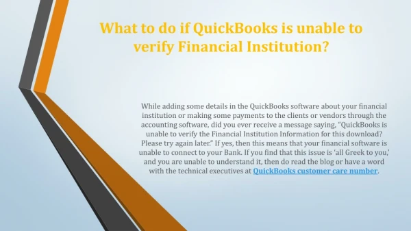 QuickBooks is unable to verify Financial Institution