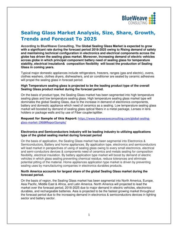 Sealing Glass Market Analysis, Size, Share, Growth, Trends and Forecast To 2025