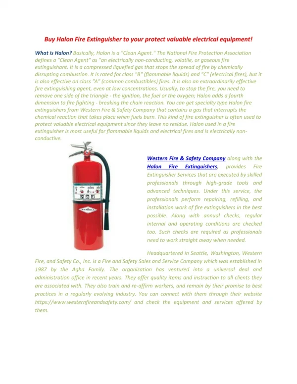 Buy Halon Fire Extinguisher to your protect valuable electrical equipment!