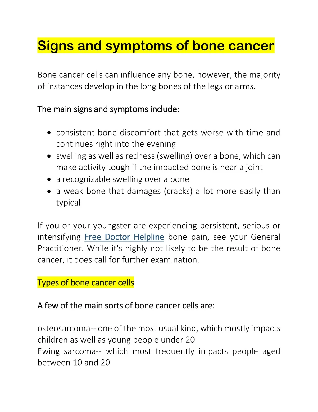signs and symptoms of bone cancer bone cancer