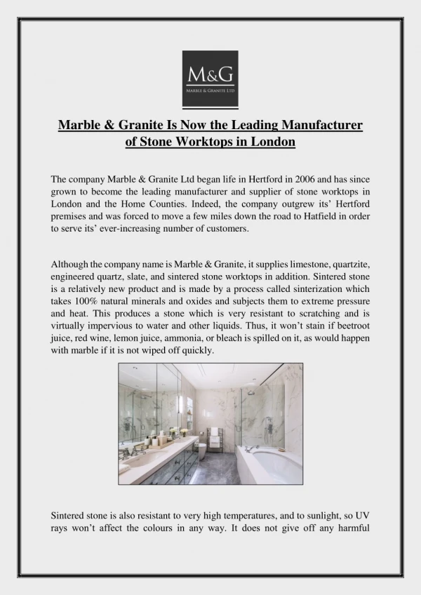 Marble & Granite Is Now The Leading Manufacturer Of Stone Worktops In London