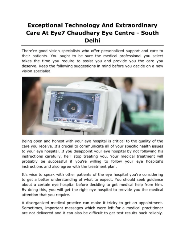 Exceptional Technology And Extraordinary Care At Eye7 Chaudhary Eye Centre - South Delhi