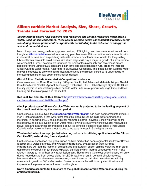 Silicon carbide Market Analysis, Size, Share, Growth, Trends and Forecast To 2025