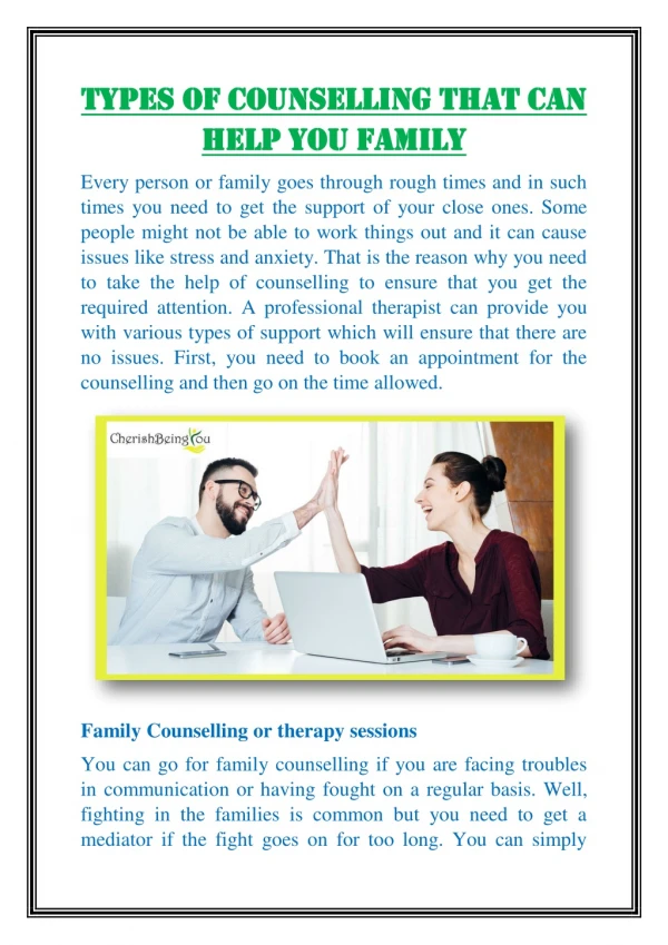 Types of Counselling that Can Help you Family