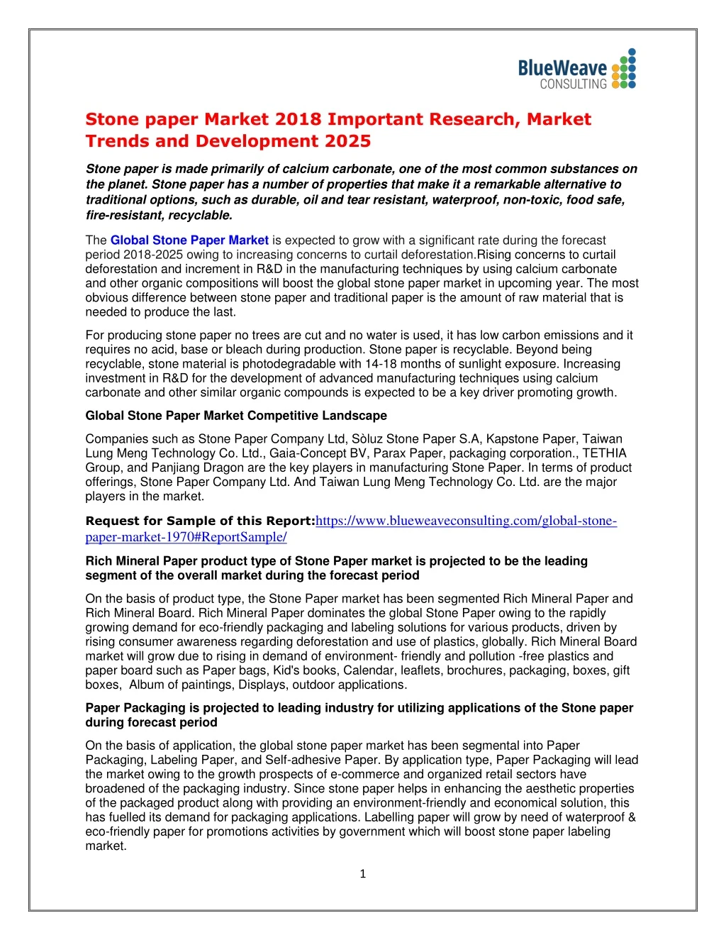 stone paper market 2018 important research market