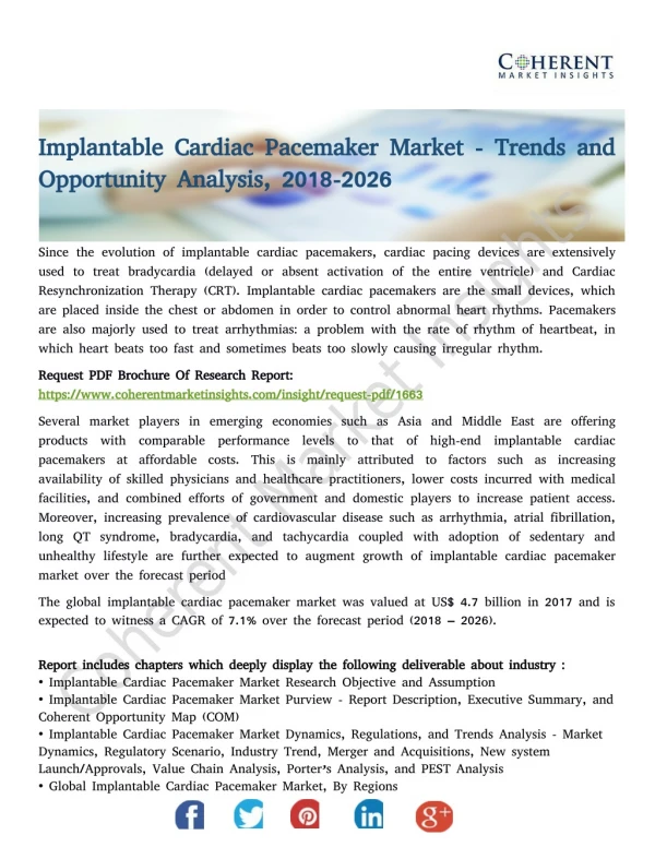 Implantable Cardiac Pacemaker Market - Trends and Opportunity Analysis, 2018-2026