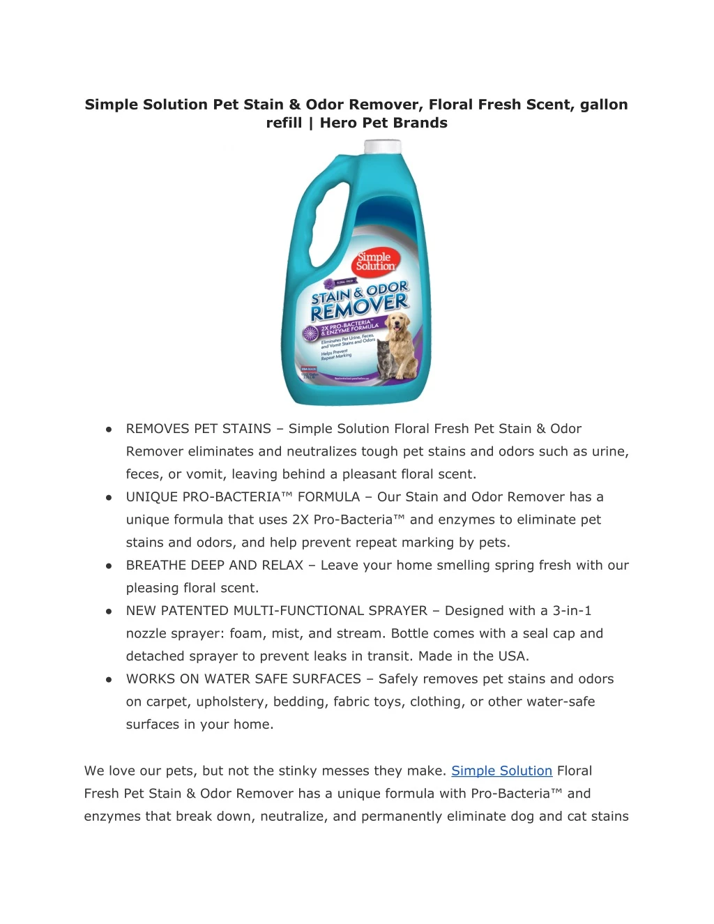 simple solution pet stain odor remover floral