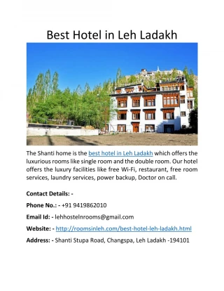 Best Hotel in Leh Ladakh