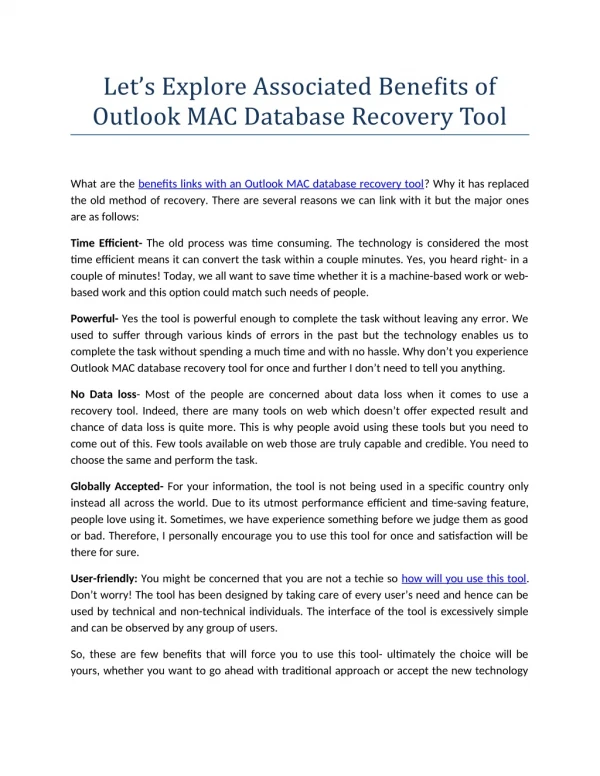 Let’s Explore Associated Benefits of Outlook MAC Database Recovery Tool