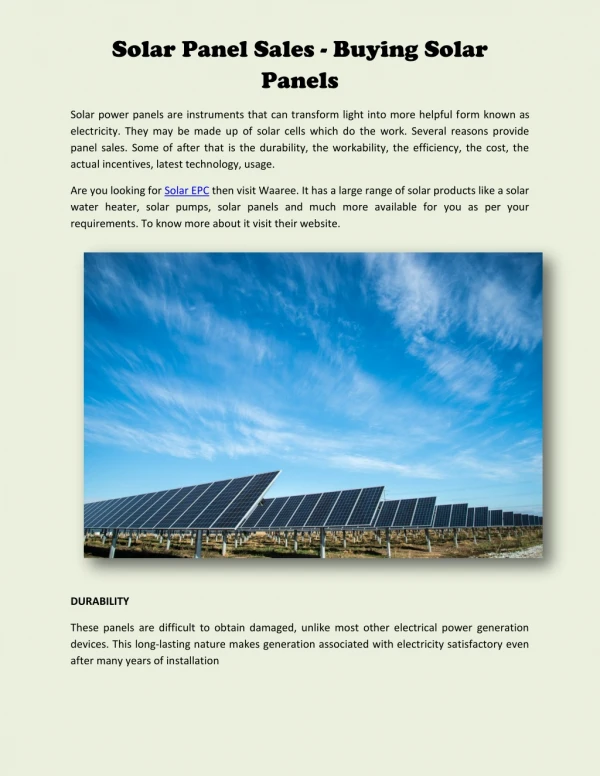 Solar Panel Sales - Buying Solar Panels