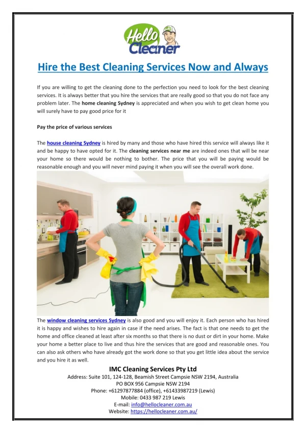 Hire the Best Cleaning Services Now and Always