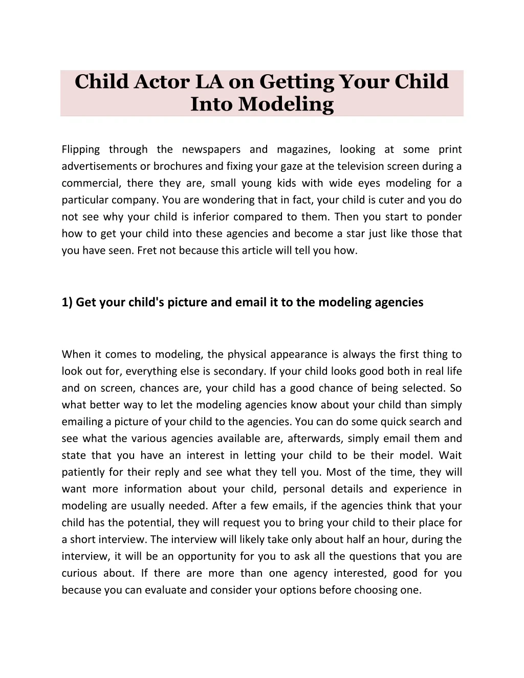 child actor la on getting your child into modeling