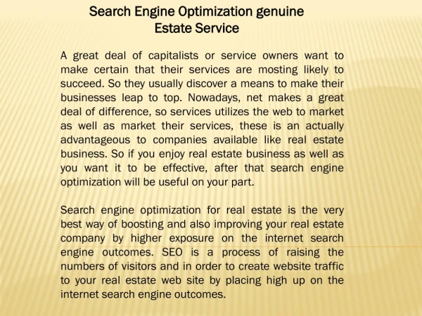 Search Engine Optimization genuine Estate Service