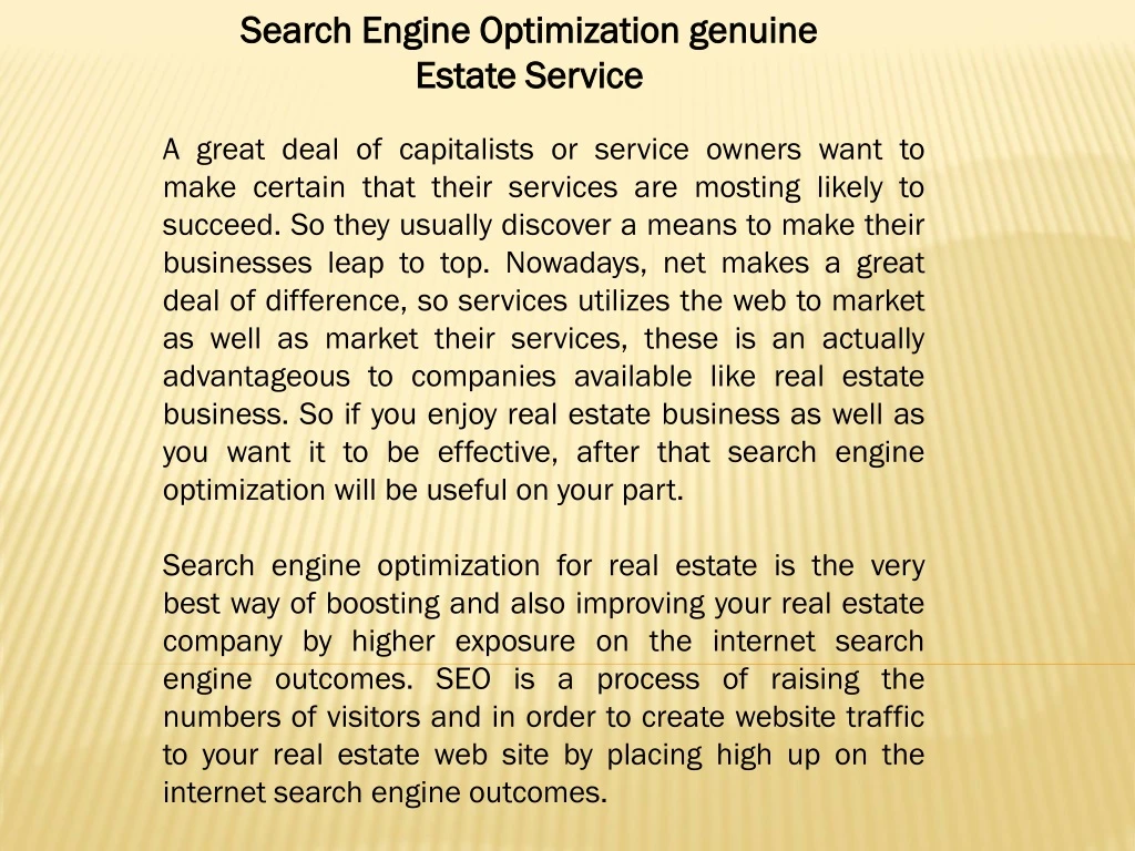 search engine optimization genuine estate service