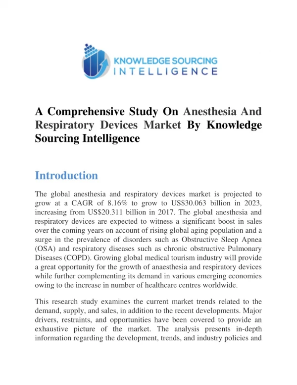 Anesthesia And Respiratory Devices Market - Forecasts From 2018 To 2023