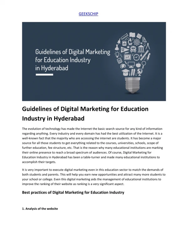 Guidelines of Digital Marketing for Education Industry in Hyderabad - GeeksChip