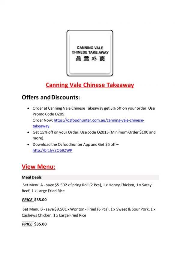 15% Off - Canning Vale Chinese Takeaway-Canning Vale - Order Food Online