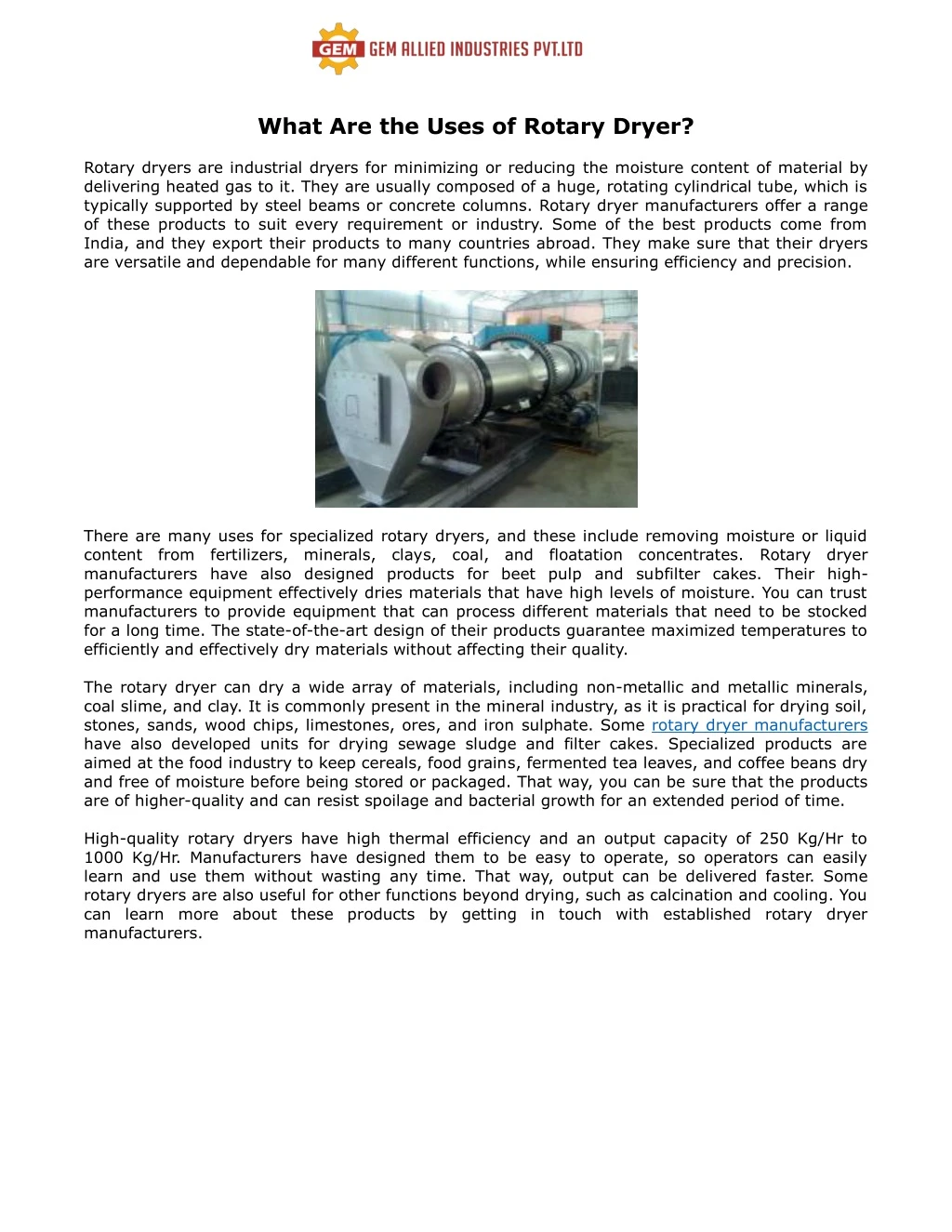 what are the uses of rotary dryer