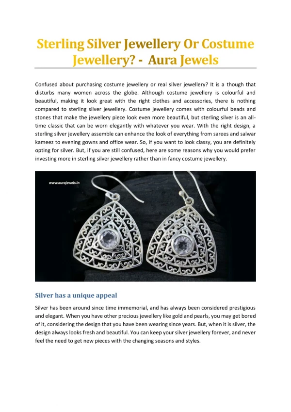Sterling Silver Jewellery Or Costume Jewellery? - Aura Jewels