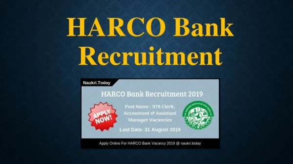 HARCO Bank Recruitment 2019 Apply Online For 978 Clerk & Other Posts