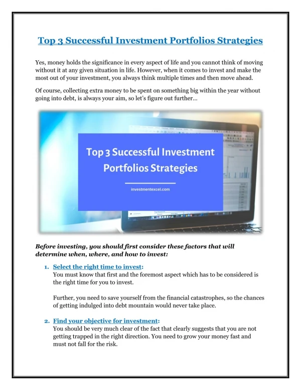 Top 3 Successful Investment Portfolios Strategies