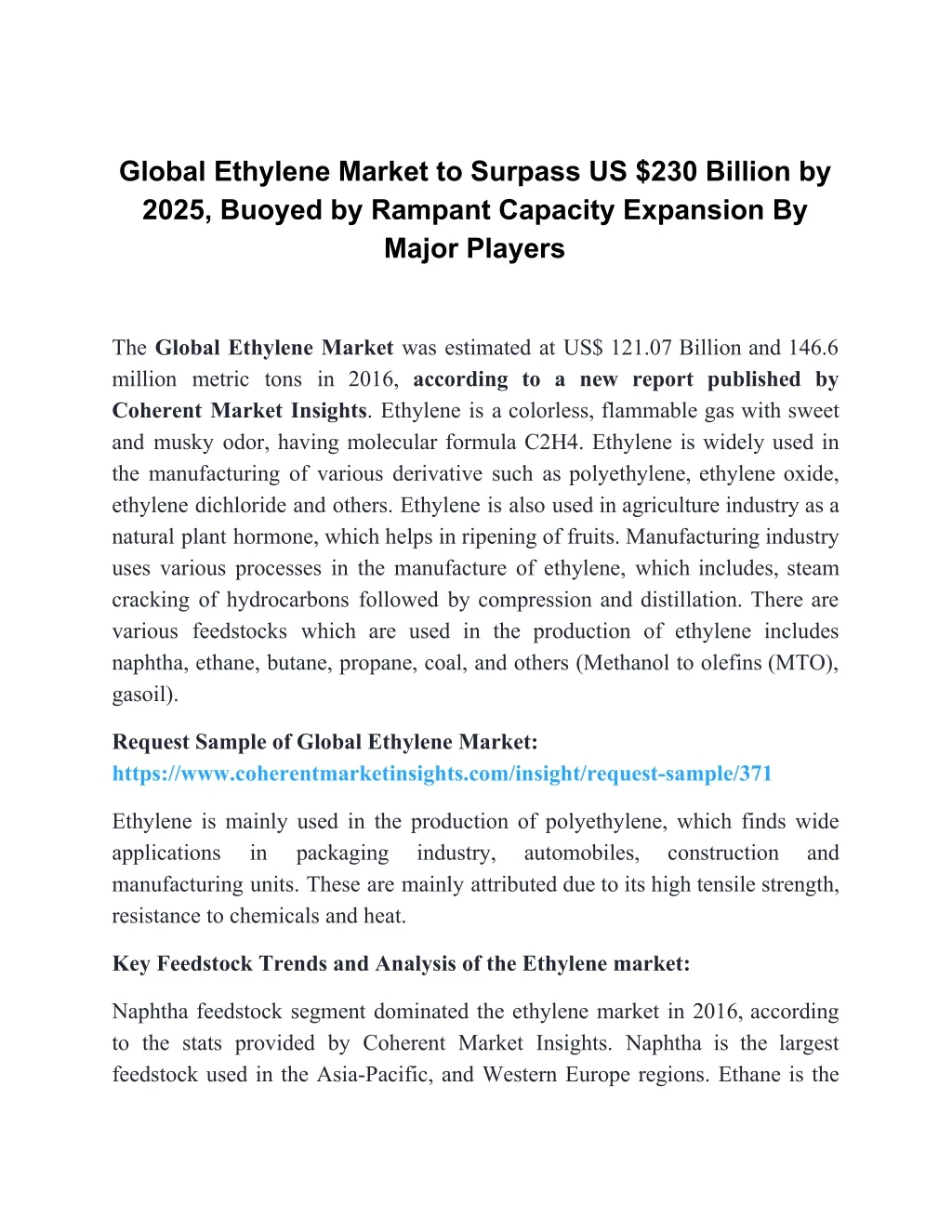 global ethylene market to surpass us 230 billion