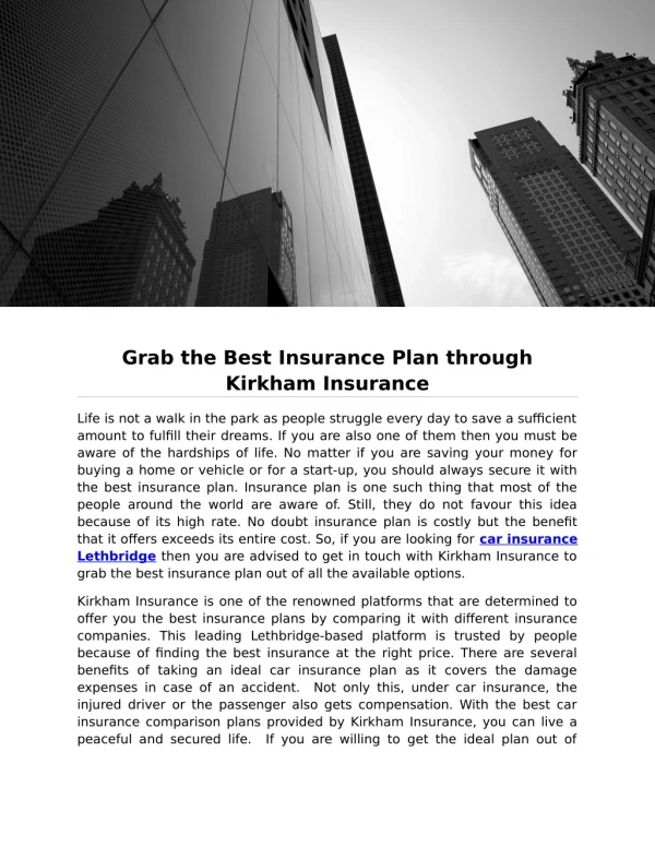 Grab the Best Insurance Plan through Kirkham Insurance