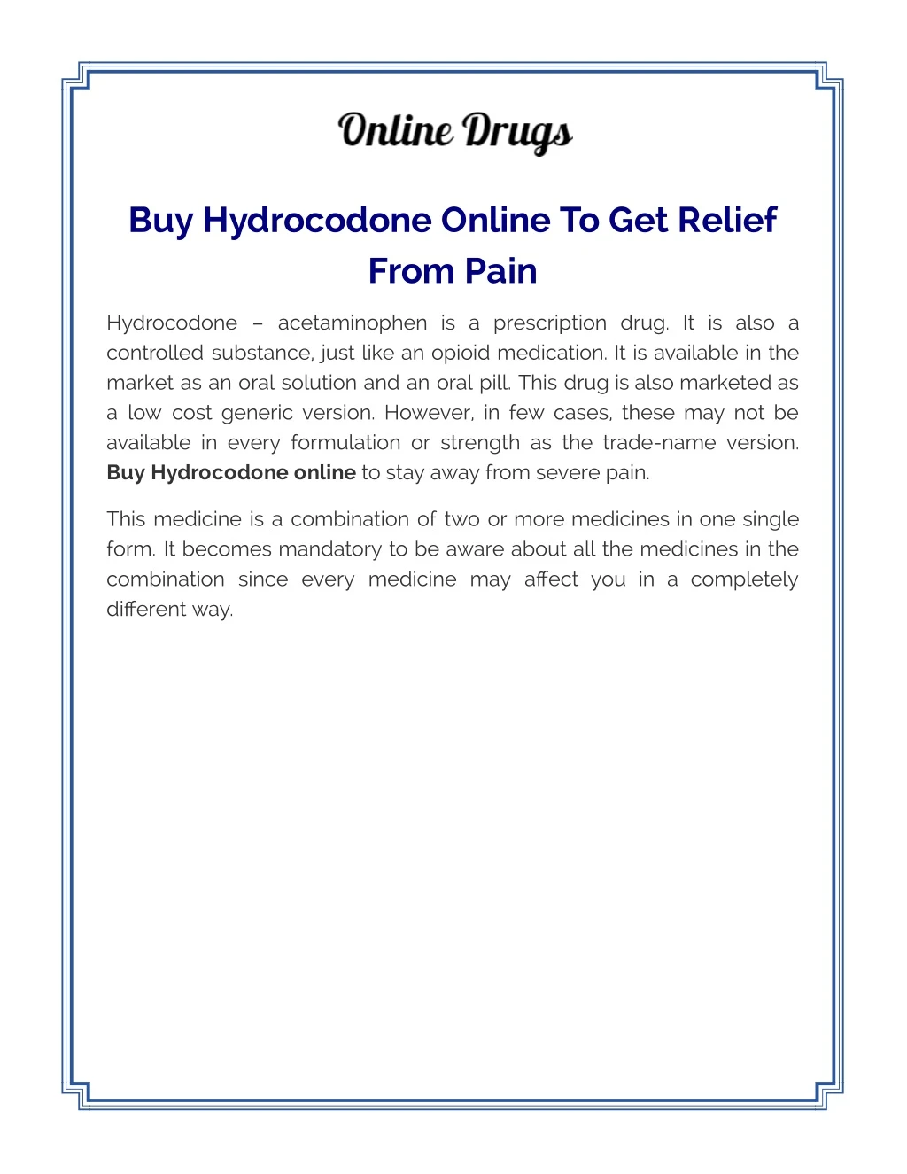 buy hydrocodone online to get relief from pain