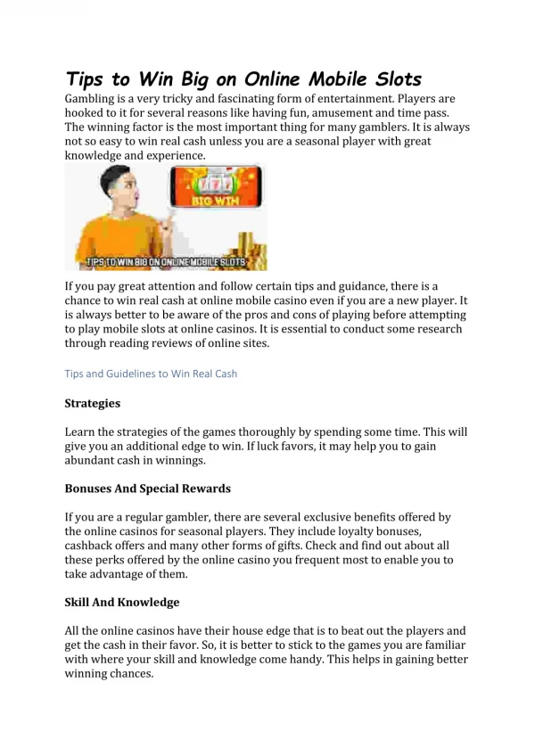 tips to win big on online mobile slots gambling
