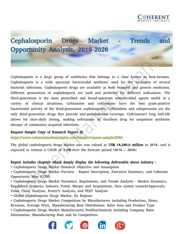 Cephalosporin Drugs Market - Trends and Opportunity Analysis, 2019-2026