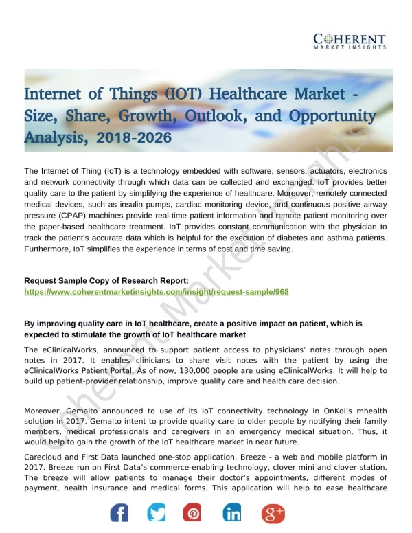 Internet of Things (IOT) Healthcare Market Seeking Growth from Emerging Markets, Study Drivers