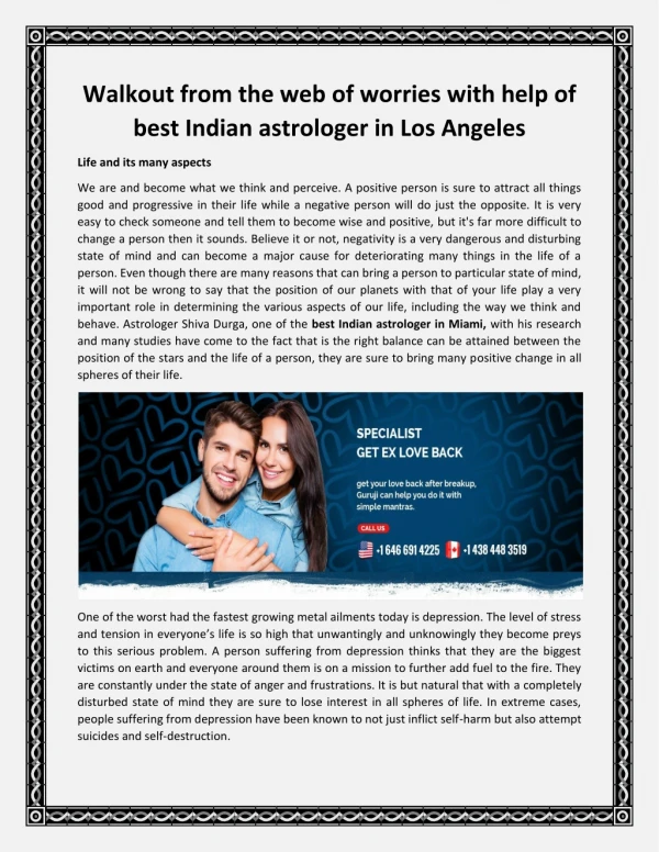 Solve worries with help of best Indian astrologer in Los Angeles.