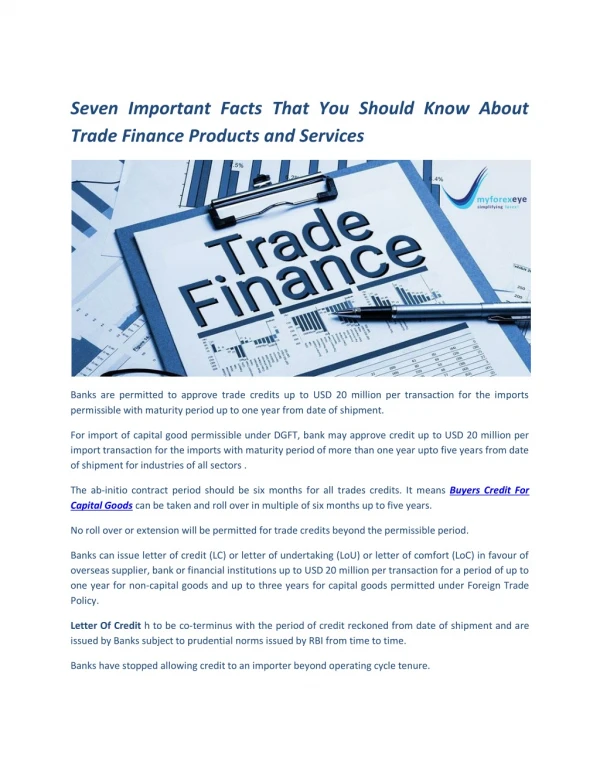 Trade Finance Services | Myforexeye Fintech Pvt Ltd