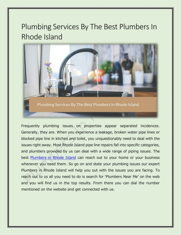 plumbing services by the best plumbers in rhode