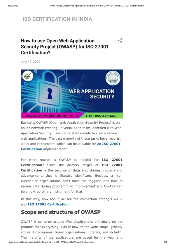 How to use Open Web Application Security Project of ISO 27001 Certification (ISMS)?