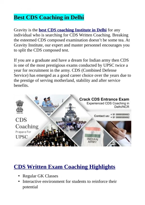 Best CDS Coaching in Delhi