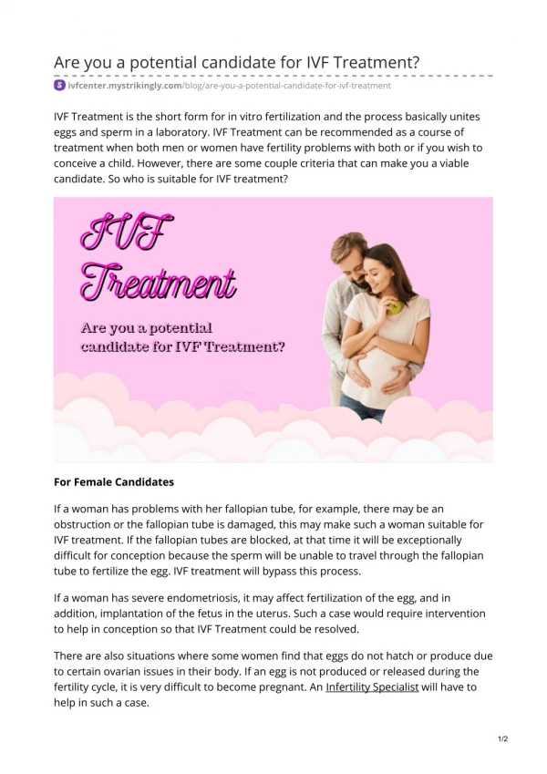 Are you a potential candidate for IVF Treatment?