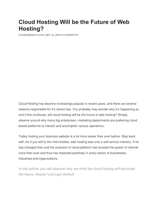 Cloud Hosting Will be the Future of Web Hosting?