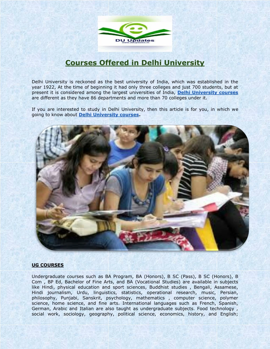 courses offered in delhi university