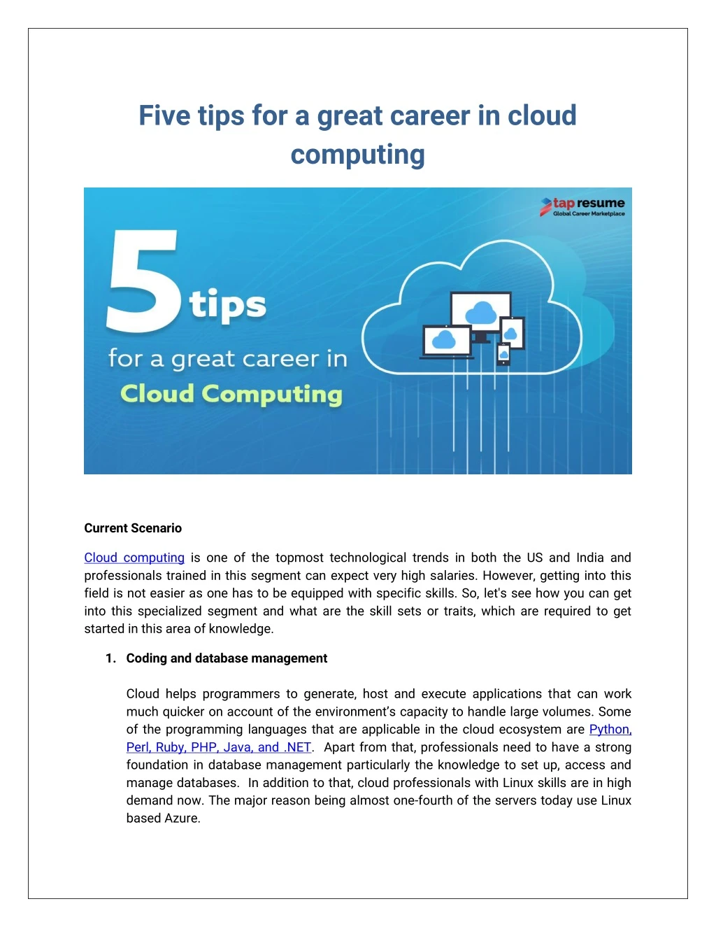 five tips for a great career in cloud computing