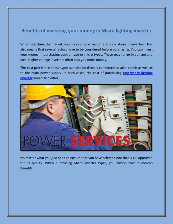 Benefits of investing your money in Micro lighting inverter