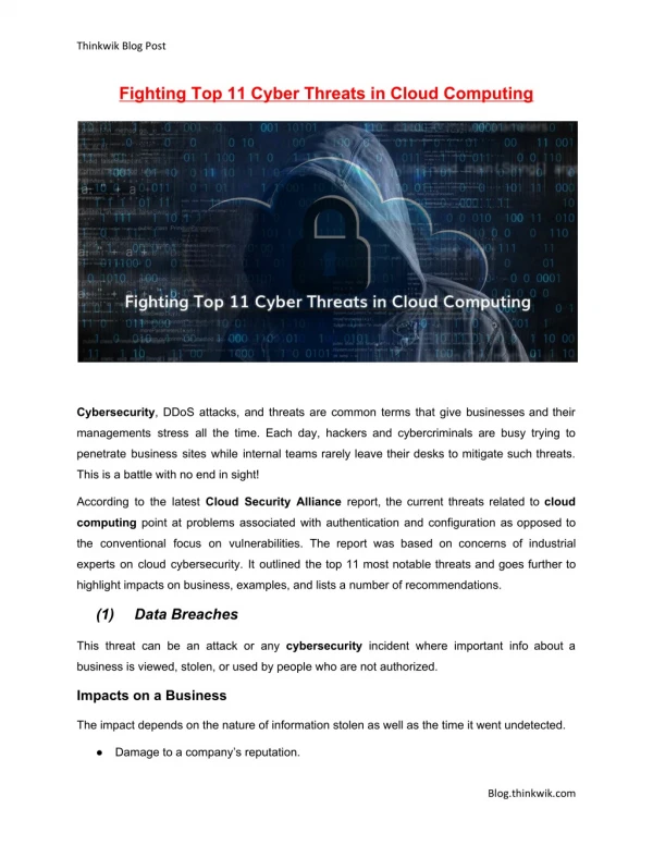 Fighting Top 11 Cyber Threats in Cloud Computing
