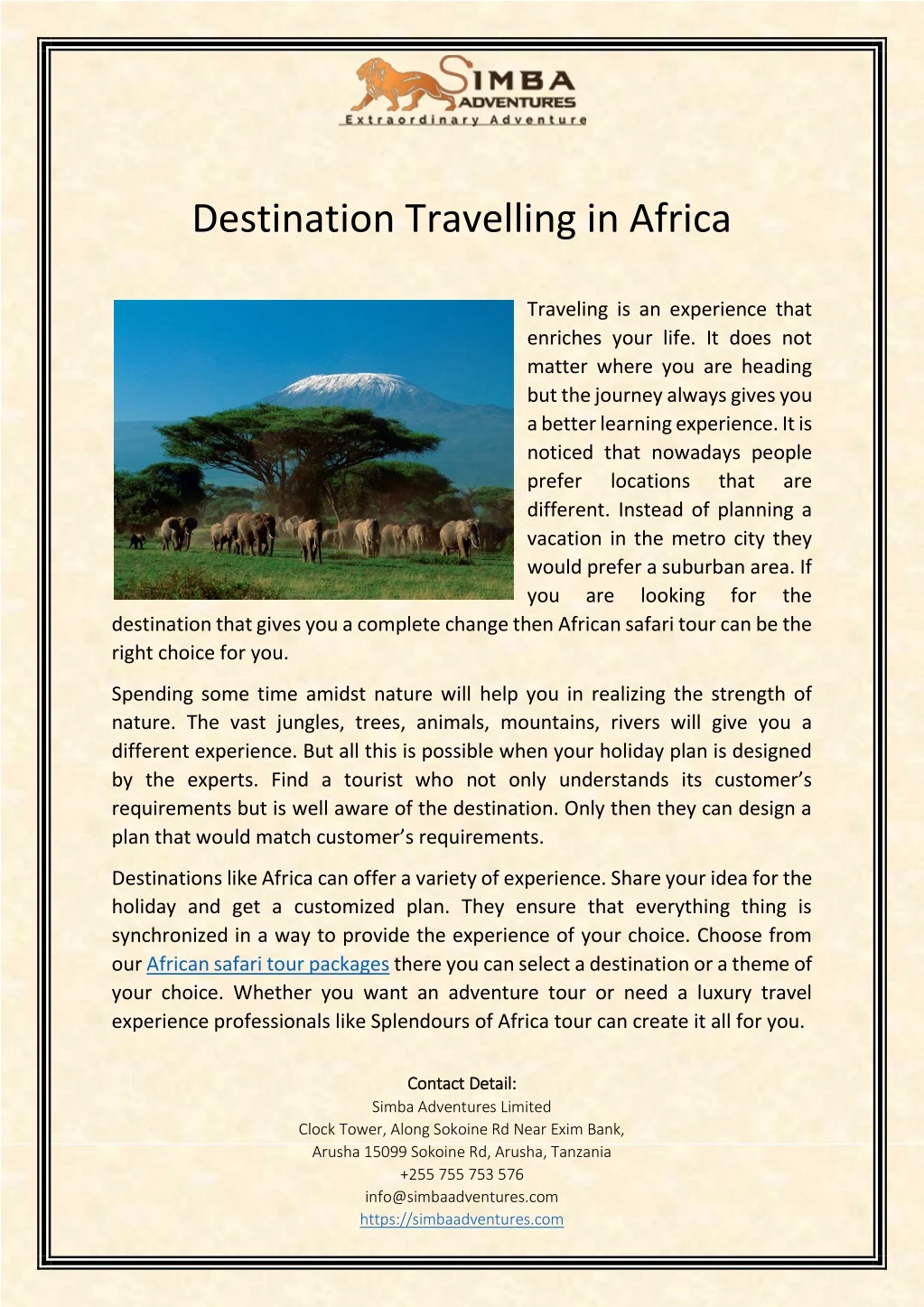 destination travelling in africa