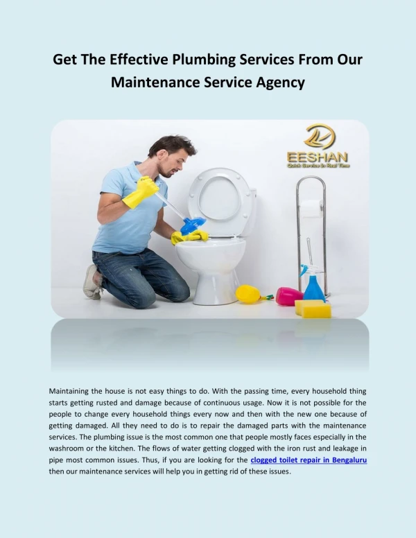 Get The Effective Plumbing Services From Our Maintenance Service Agency