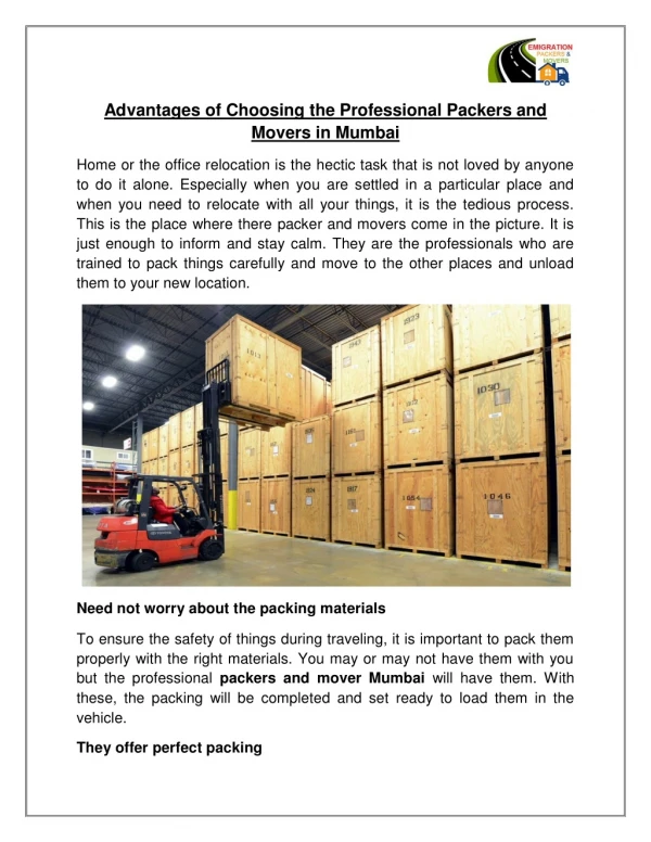 Advantages of Choosing the Professional Packers and Movers in Mumbai