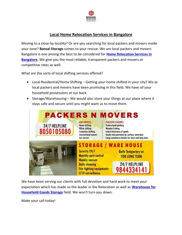 local home relocation services in bangalore