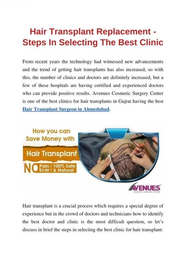 Hair Transplant Replacement - Steps In Selecting The Best Clinic