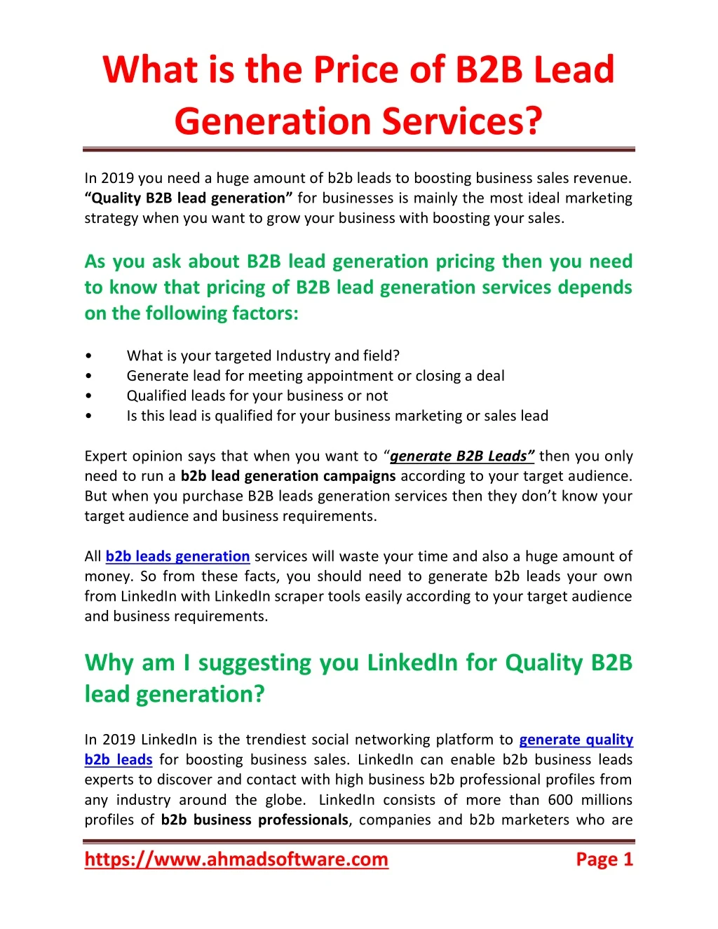 what is the price of b2b lead generation services